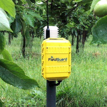 FieldGuard Station measuring soil moisture in Orchard